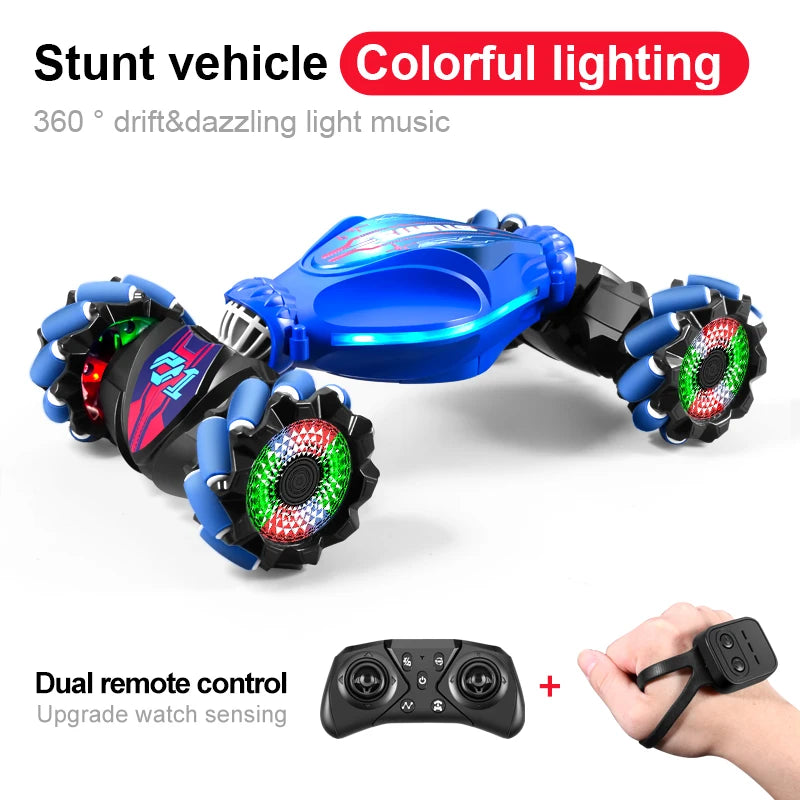 Gesture Control RC Stunt Car - Transforming Robot Toy with Lights
