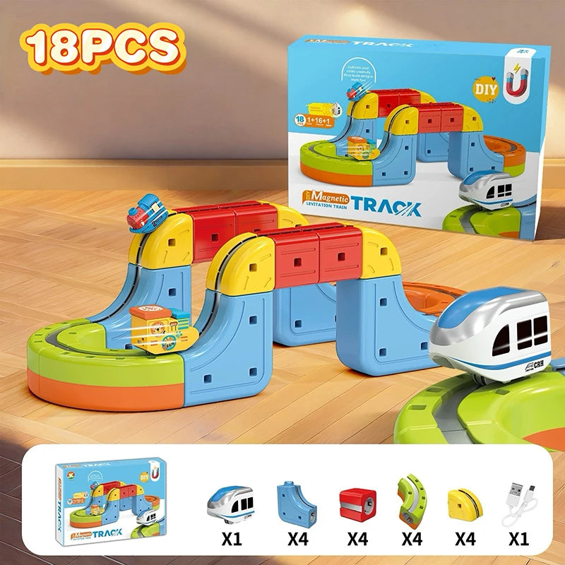 Magnetic Railway Track Building Set – STEM Construction Toy for Kids
