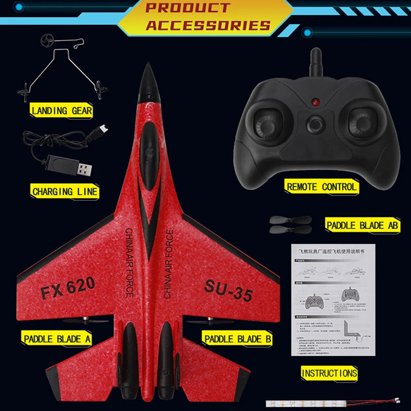 RC SU-35 Foam Fighter Plane – 2.4G Remote Control Glider Toy for Kids & Boys