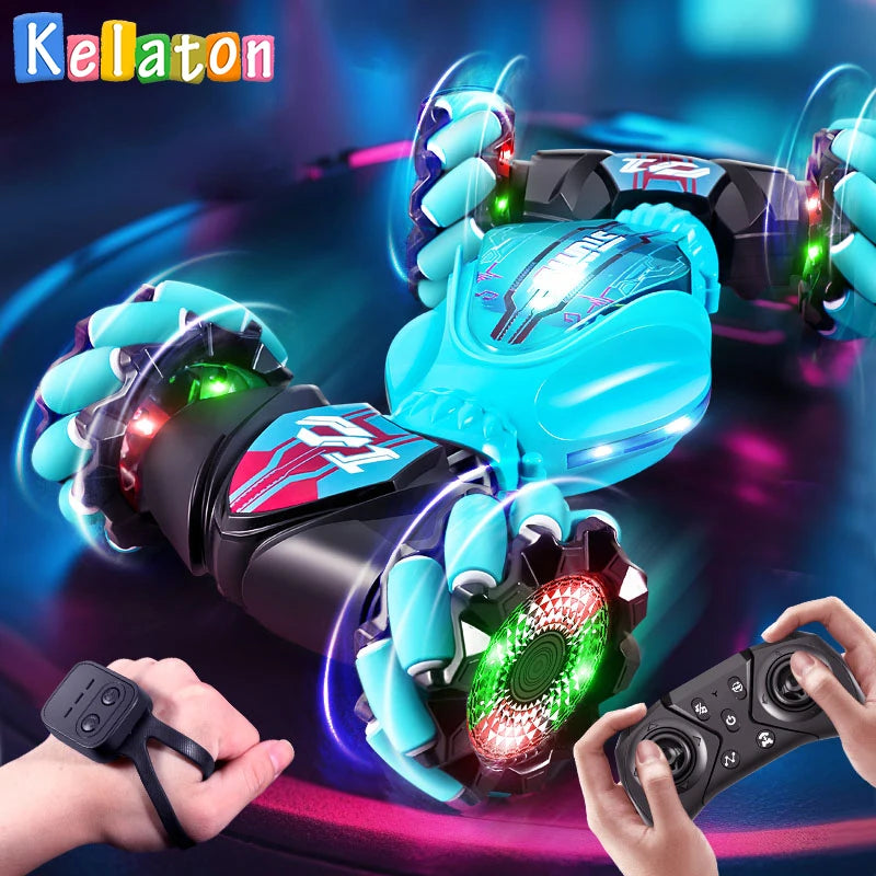 Gesture Control RC Stunt Car - Transforming Robot Toy with Lights