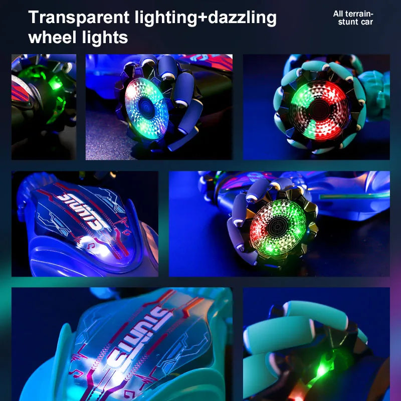 Gesture Control RC Stunt Car - Transforming Robot Toy with Lights